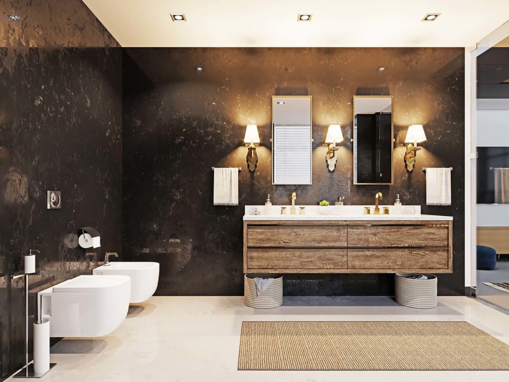 Opter pour la salle de bain noire et en bois pour avoir une ambiance sublime et moderne 